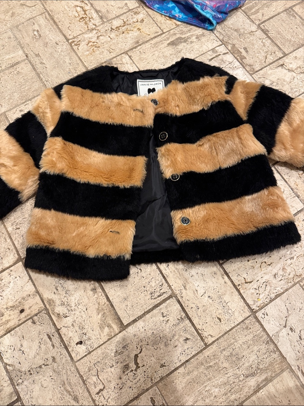Janie and Jack Black & Tan Striped Faux-Fur Kids Jacket